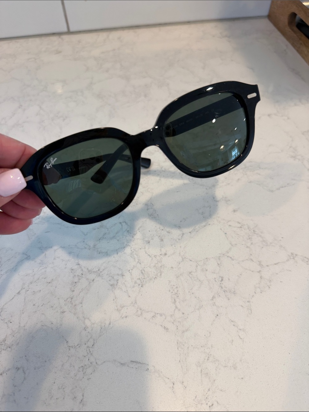 Ray-Ban Women's Black Frame Sunglasses with Dark Green Lenses